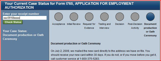 USCIS Case Status Document Production or Oath Ceremony
